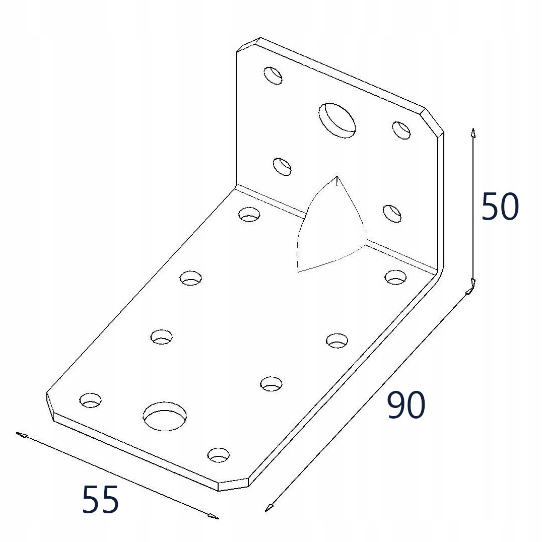 Łącznik Kątownik Ciesielski 90x50x55x2,0mm KP3/2 Długość 9 cm