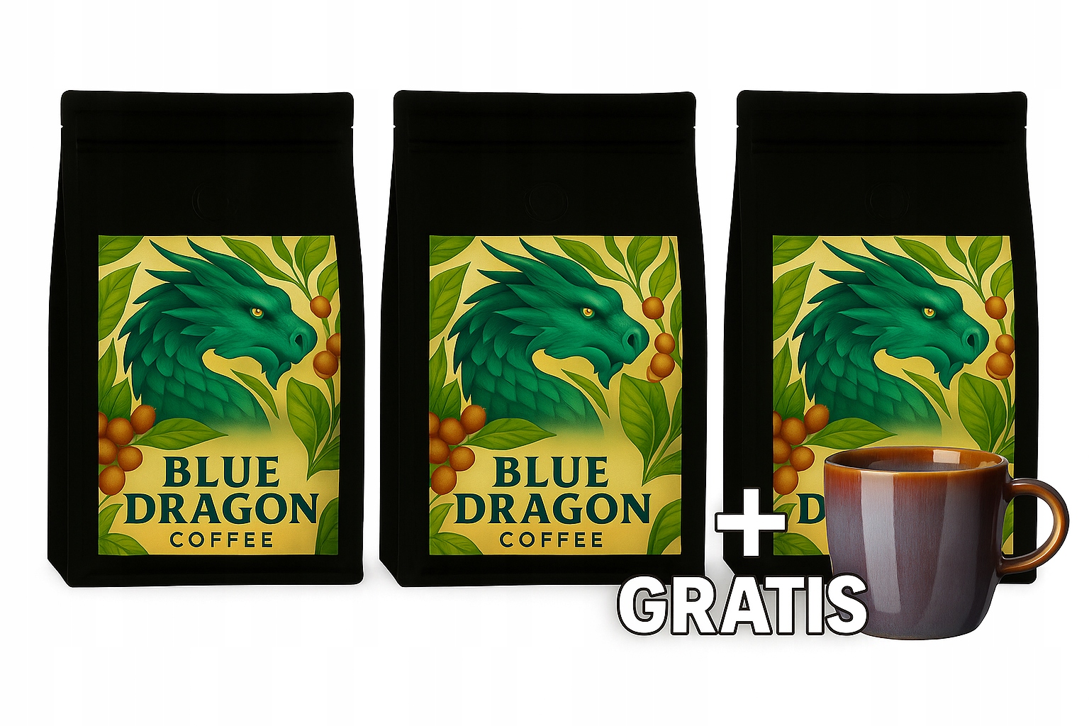 Levně Vietnam Blue Dragon 3×1 kg – silná káva 100 % Robusta hrnek jako dárek