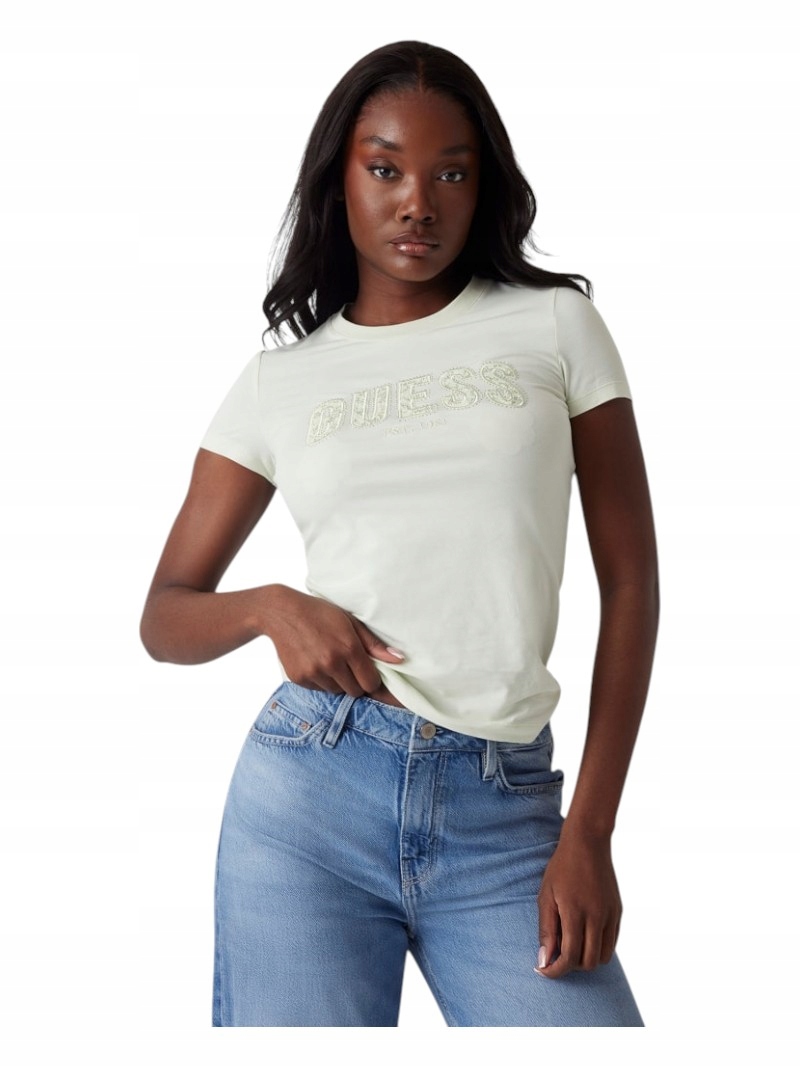 Guess Tričko Dámské Tričko Cn Ss Logo Lace Tee Bílé vel. L