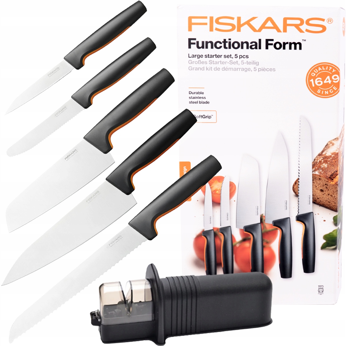 

Fiskars Komplet Zestaw 5 Noży Kuchenne+ostrzałka