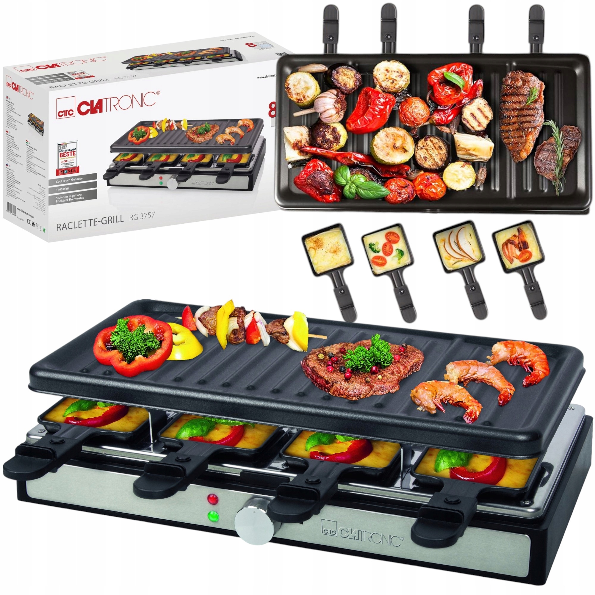 Grill Elektryczny Raclette XXL 1400W dla 8 osób dwustronna płyta szpatułki