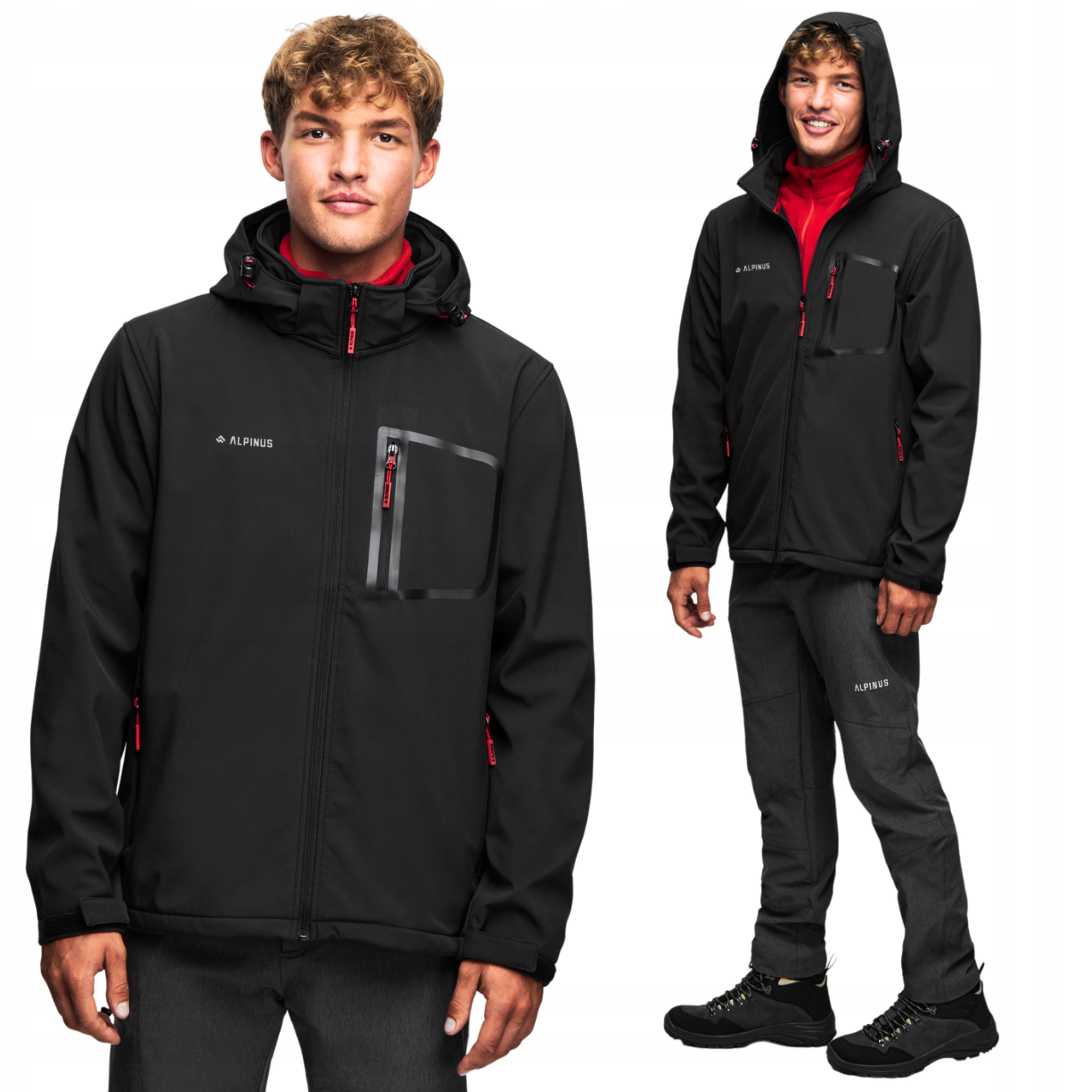 Alpinus Kurtka Softshell Męska Z Kapturem Stenshuvud Wodoodporna Czarna M