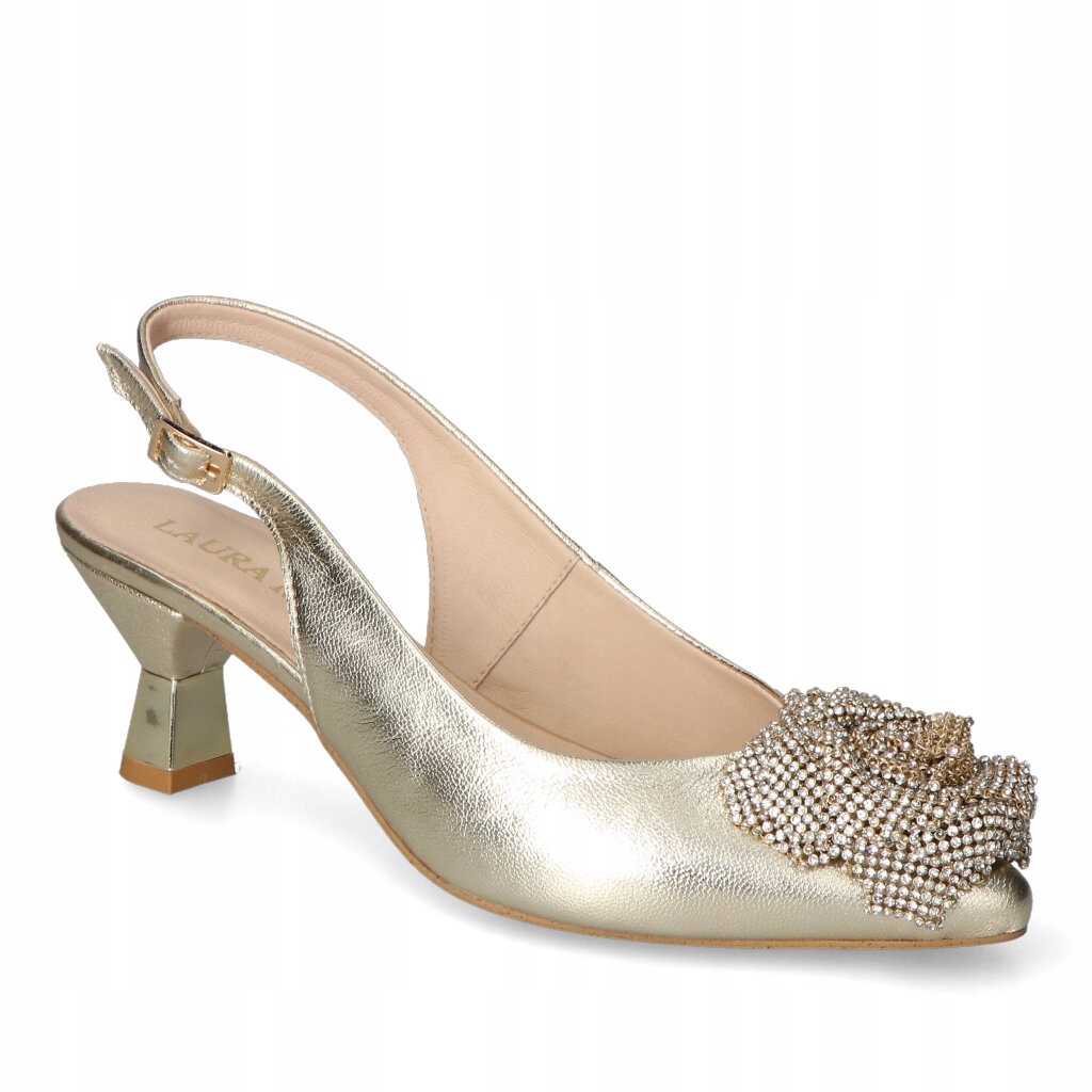 Dámské sandály Laura Messi Zlaté Lico Kožené s ozdobou 37