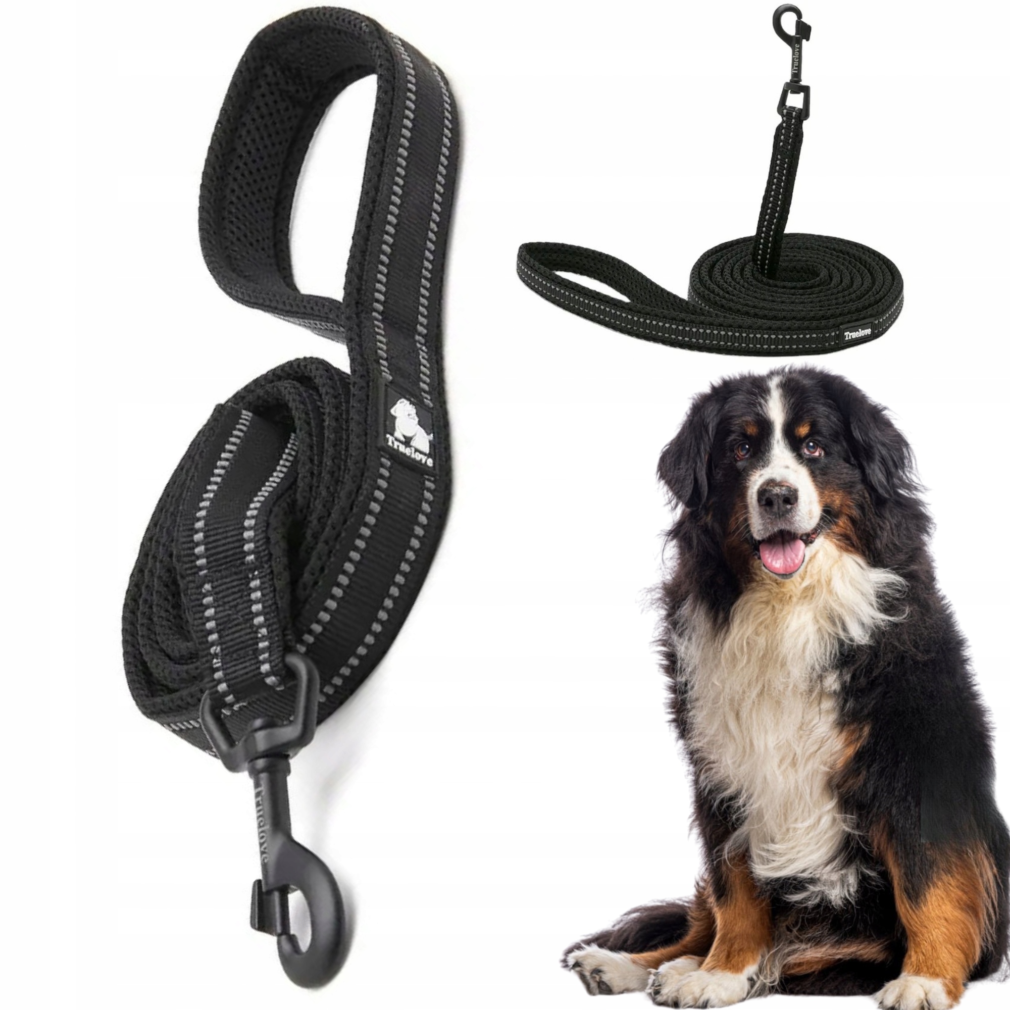 Smycz Dla Psa Odblaskowa Mocna Truelove Active Czarna 200CM Rozmiar L
