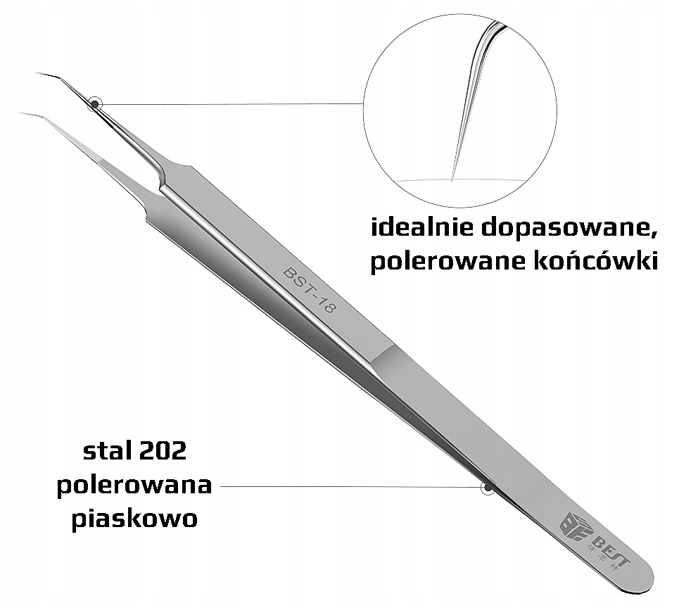 ZESTAW PĘSETA PRECYZYJNA OSTRA PROSTA +ZAGIĘTA 30° Model ZESTAW BST-18 BST-18
