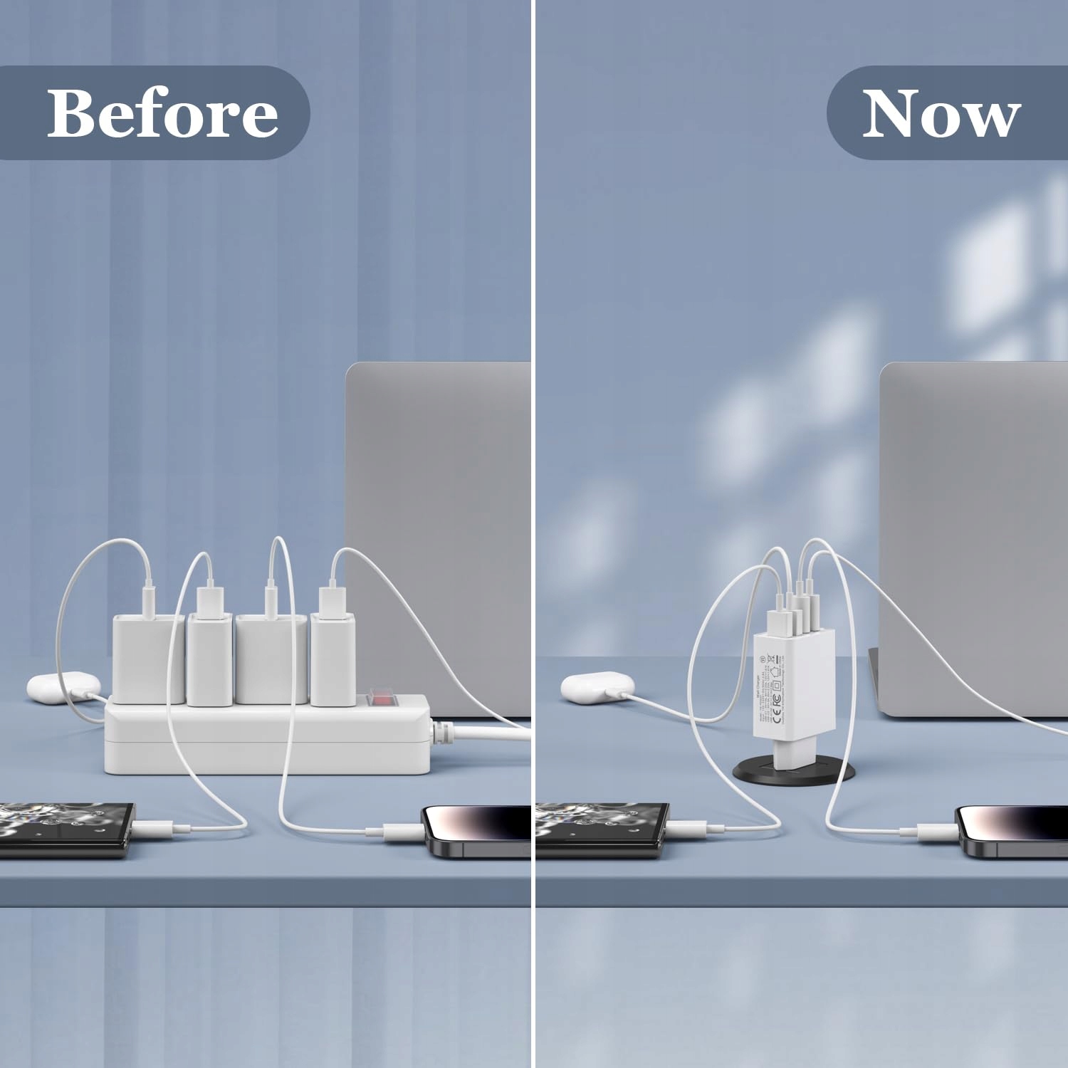 [2 sztuki] ładowarka USB C, 40 W, 4 porty, z USB-C i USB-A Biała — miniatura 6