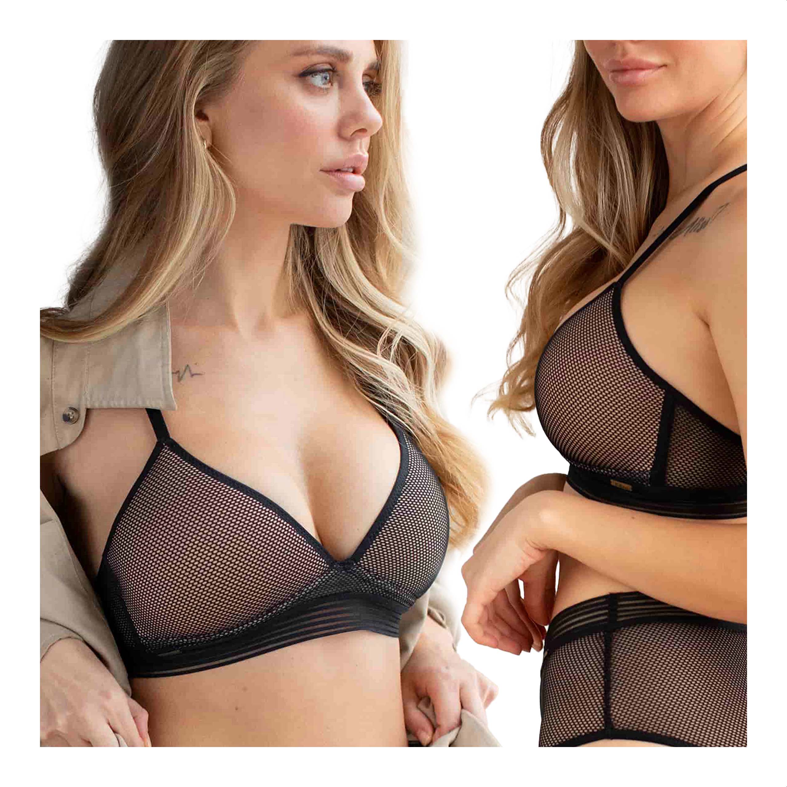 Měkká podprsenka bez kostic, černá, dámská podprsenka, síťovina Kleo 70C