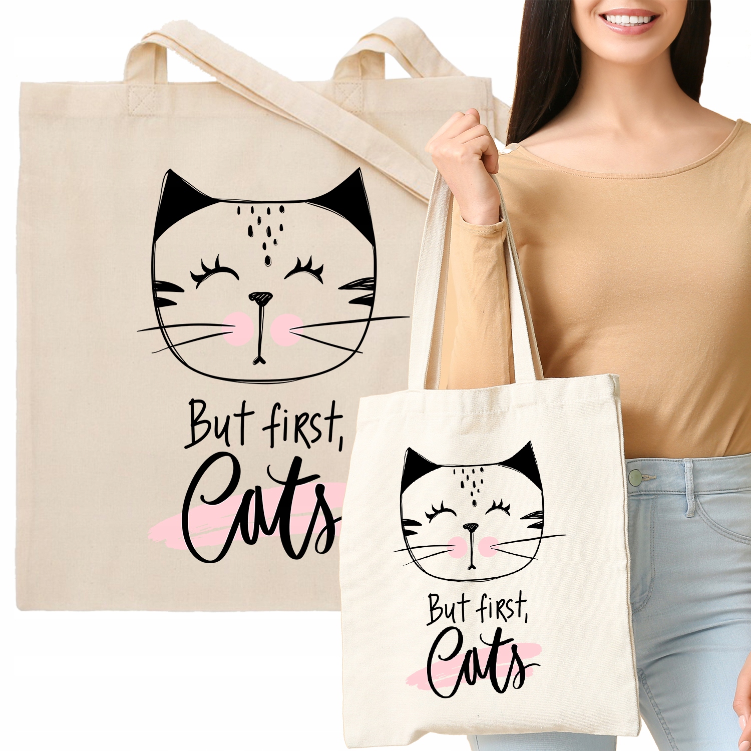 TORBA EKO Beżowa Na Prezent BUT FIRST CATS Wzory