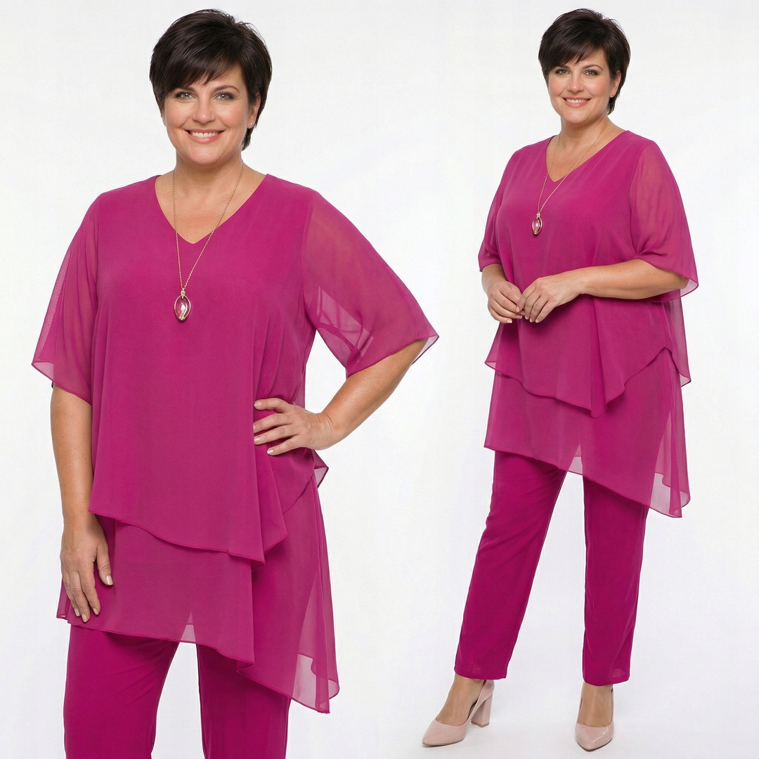 Fuchsiový komplet s náhrdelníkem plus size velikost 52