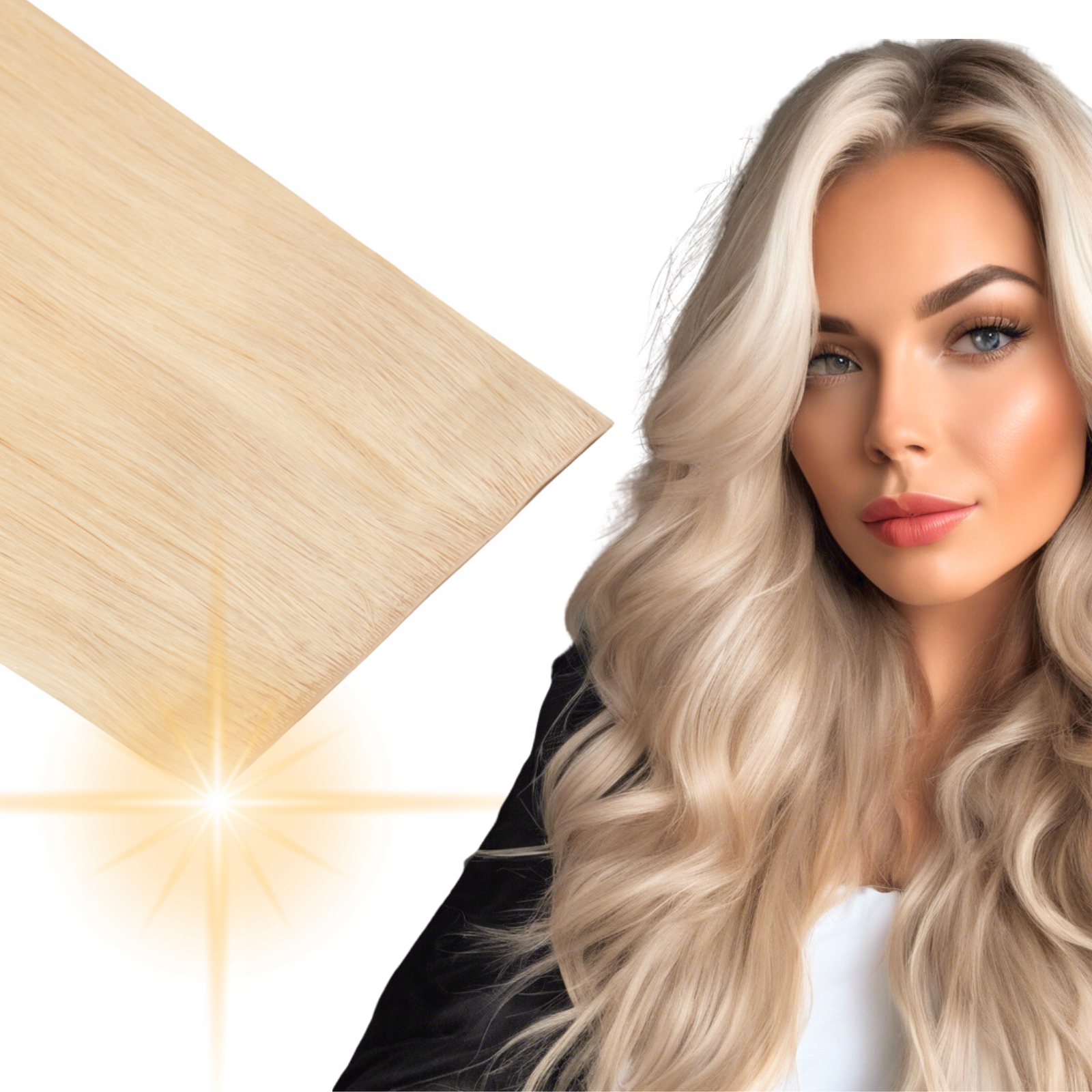 Přírodní připínáčky na sponkách na vlasy 53 cm #60 Velmi světlá blond Premium