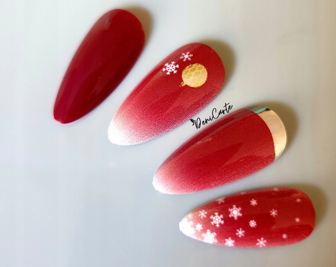 PAZNOKCIE SZTUCZNE TIPSY ŚWIĄTECZNE ZIMOWE 24SZT Kolor Biel Odcienie czerwieni i różu