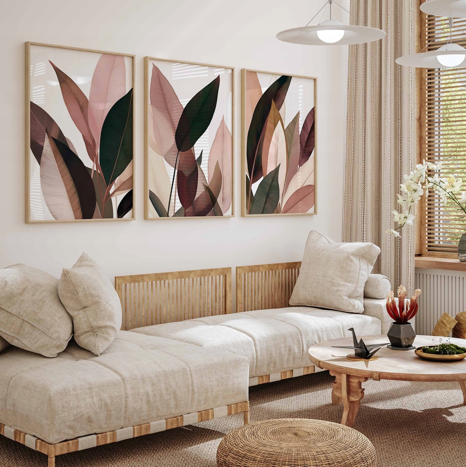 3 ks Sada Plakát boho listy Tropický 50x70 cm Fine Art Printy
