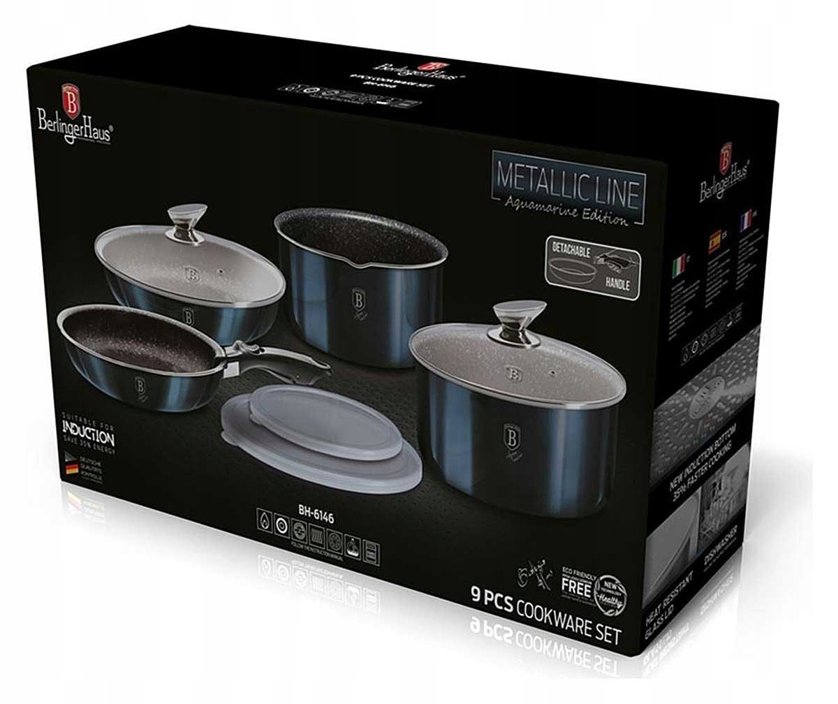 Zestaw garnków Berlinger Haus Metallic Line aluminiowe 9 el. Kolor odcienie niebieskiego