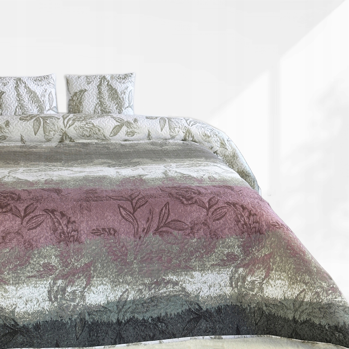 Dwustronna Narzuta na Łóżko Tavira Pled Kapa Liście 220x240 cm poszewki