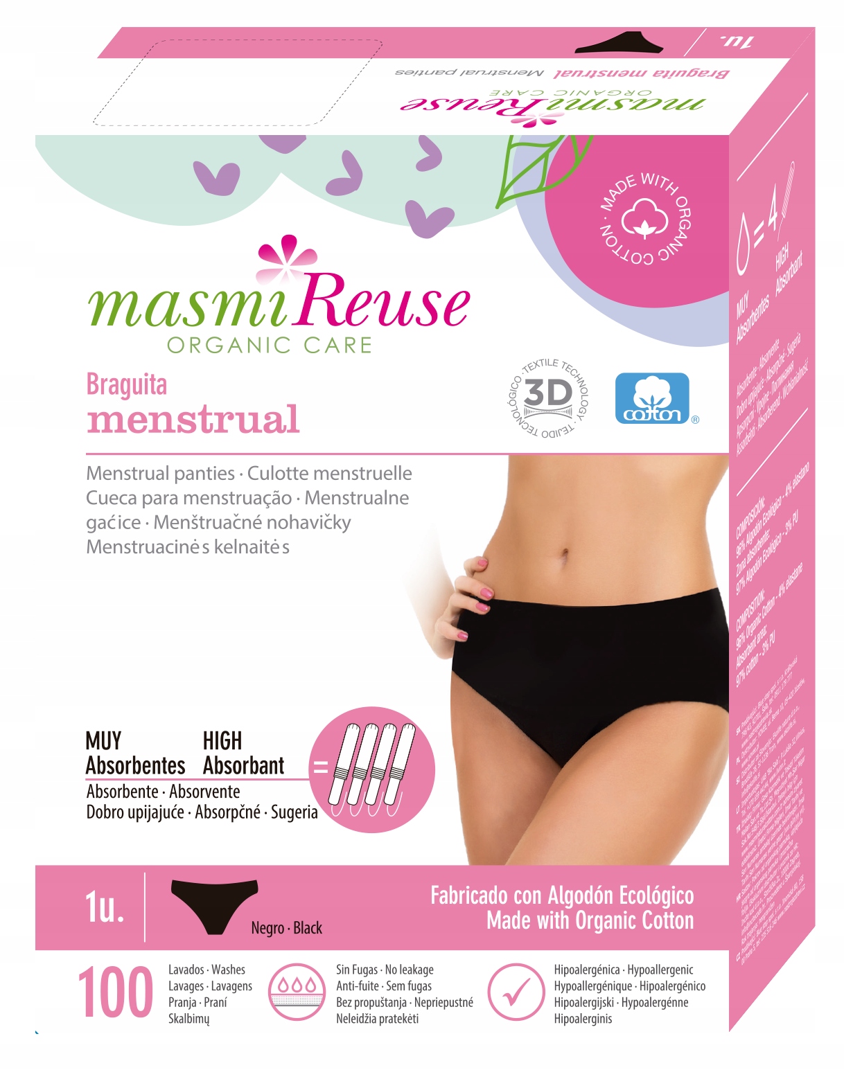 Majtki menstruacyjne ekologiczne Masmi Classic M 100% bawełna gw.100 prań