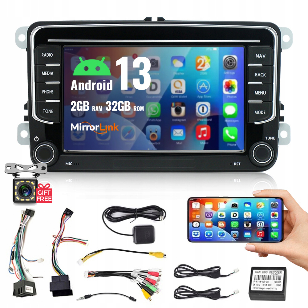 Rádio 7'' Android 13 Seat Golf V VI 6 Vw Passat B6 B7 Seat Škoda Volkswagen