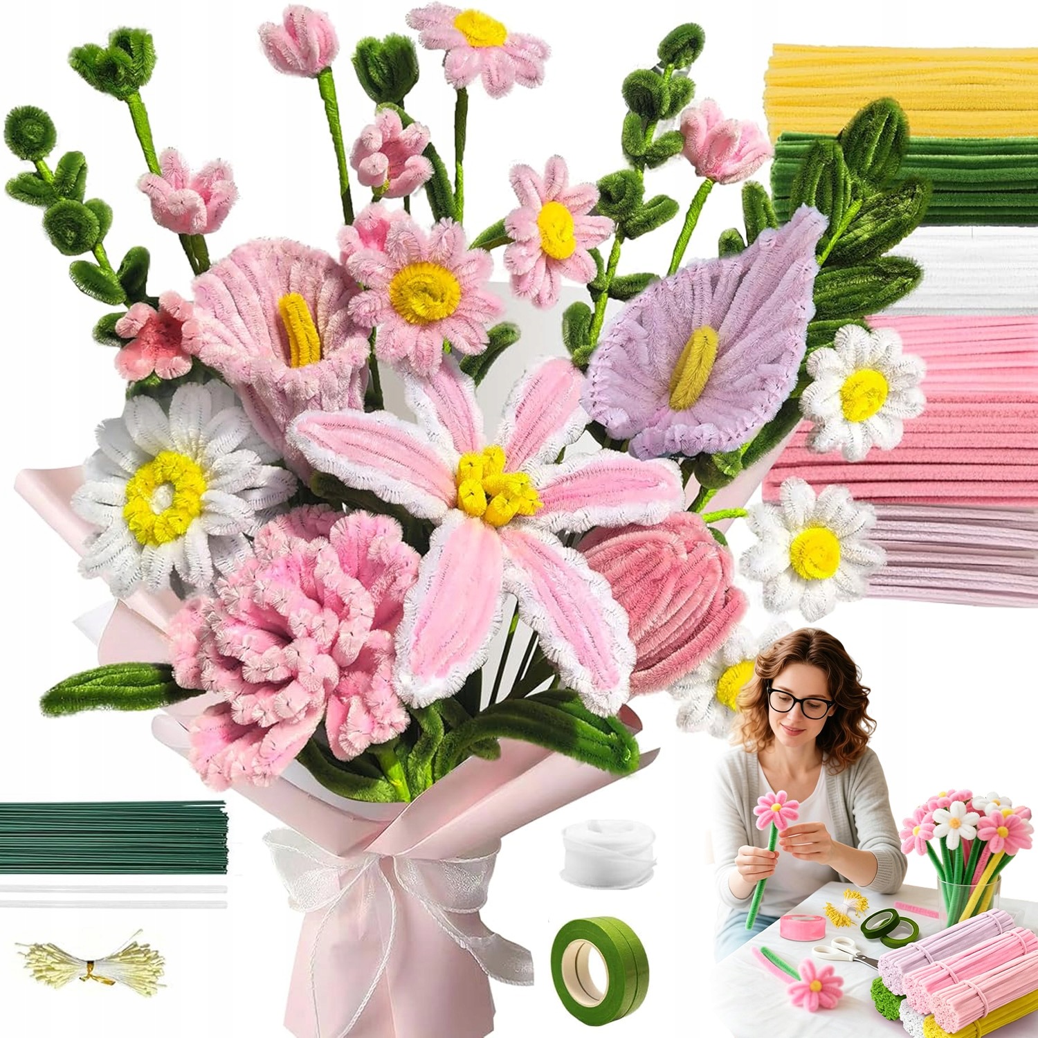 Kreativní Drátky Floristické Set 420 Ks Dráty Na Květiny 8mm 30cm
