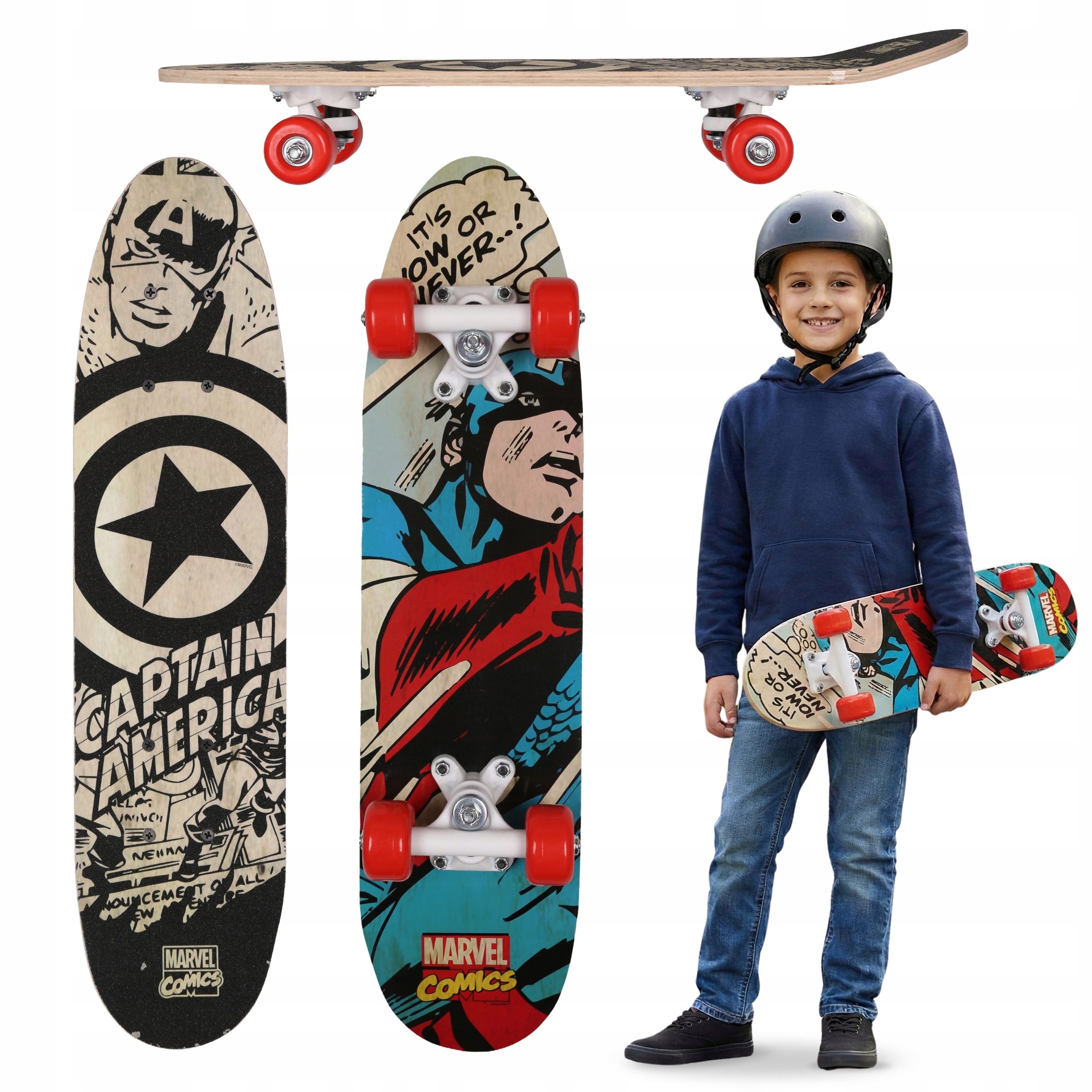 Marvel Avengers Captain America Dziecięca, drewniana deskorolka 61cm
