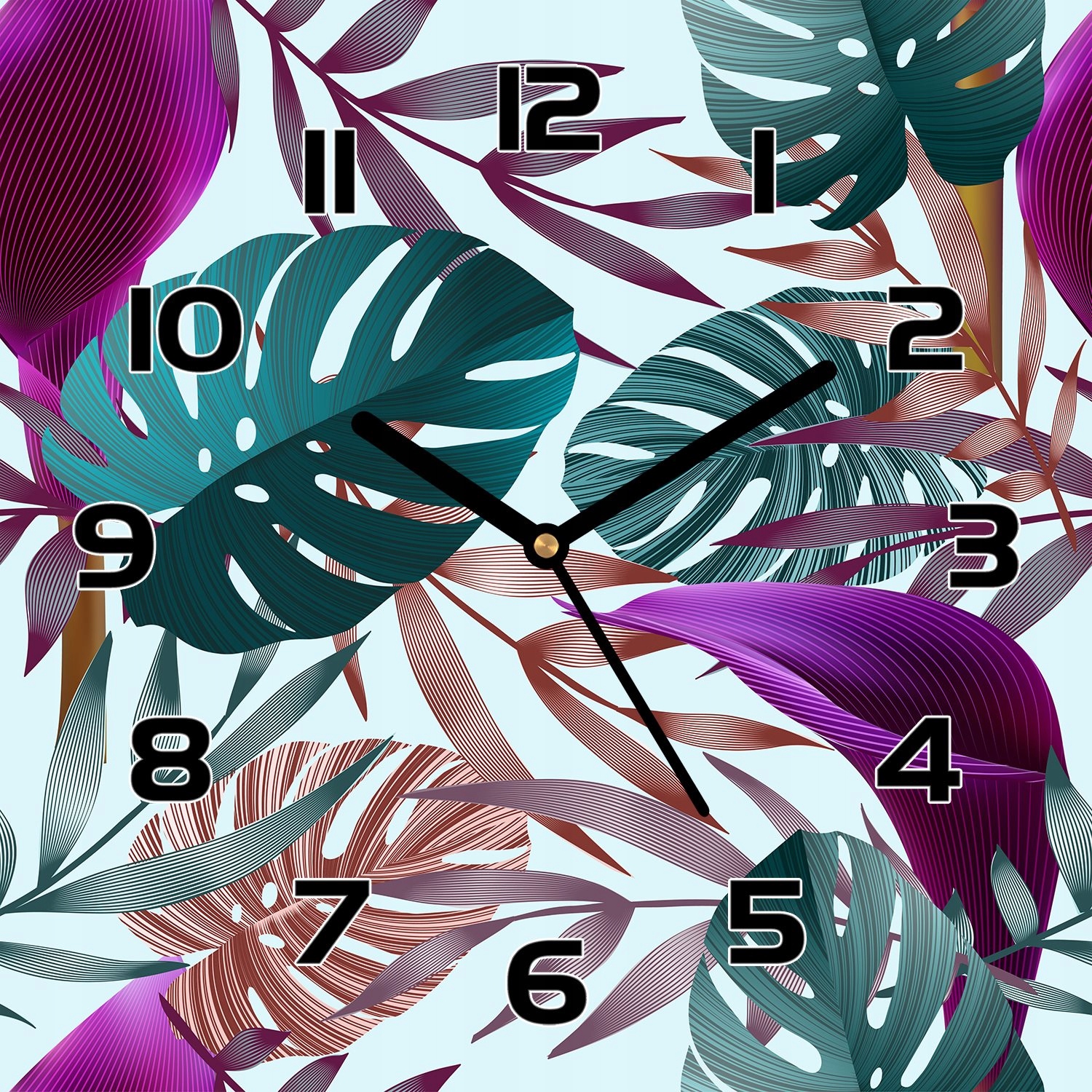 

Szklany zegar Kolorowe tropikalne liście 30x30 cm