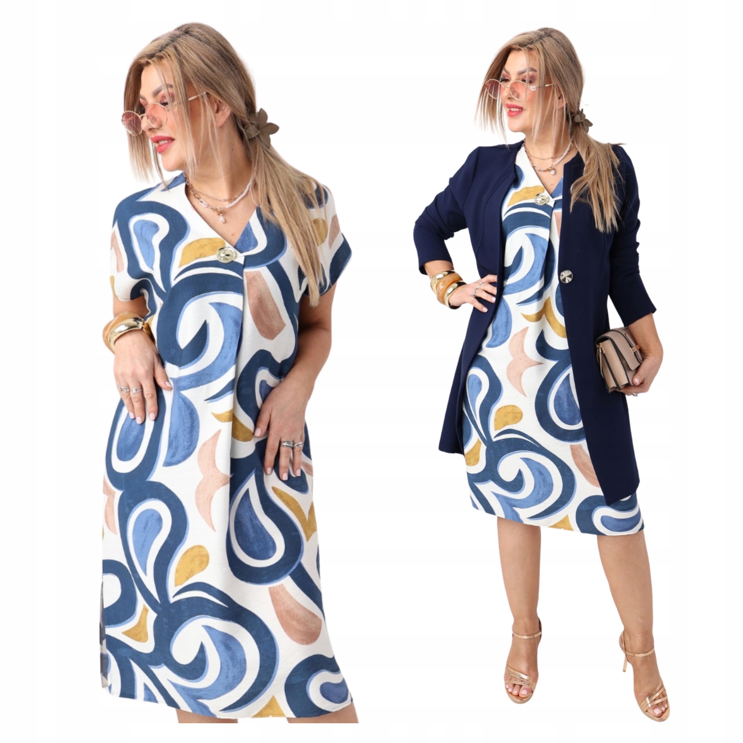 Zwiewna sukienka midi Polski Producent oversize luźna duże rozmiary