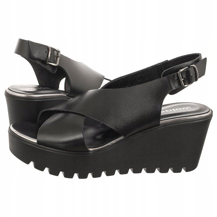 Boty Sandály na klínku Dámské Wojas Černá kůže 76057-51