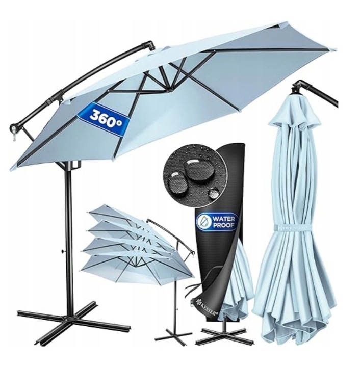 Aluminiowy parasol Kesser z wysięgnikiem, zasilany energią słoneczną Led