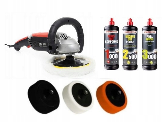 Polerka samochodowa 2400w + MENZERNA + GĄBKI FUTRO