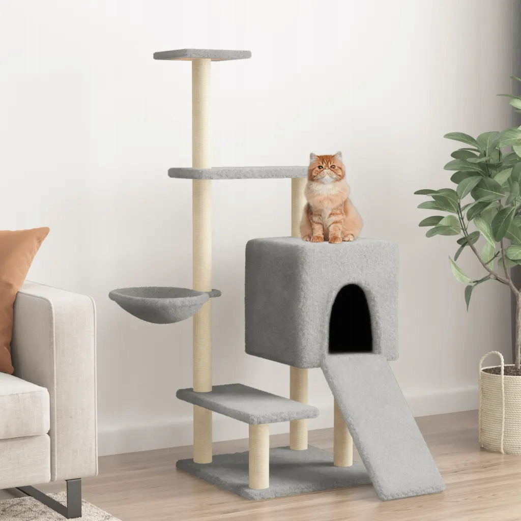 Levně Škrabadlo pro kočky sisalovými sloupky světle šedé 130,5 cm