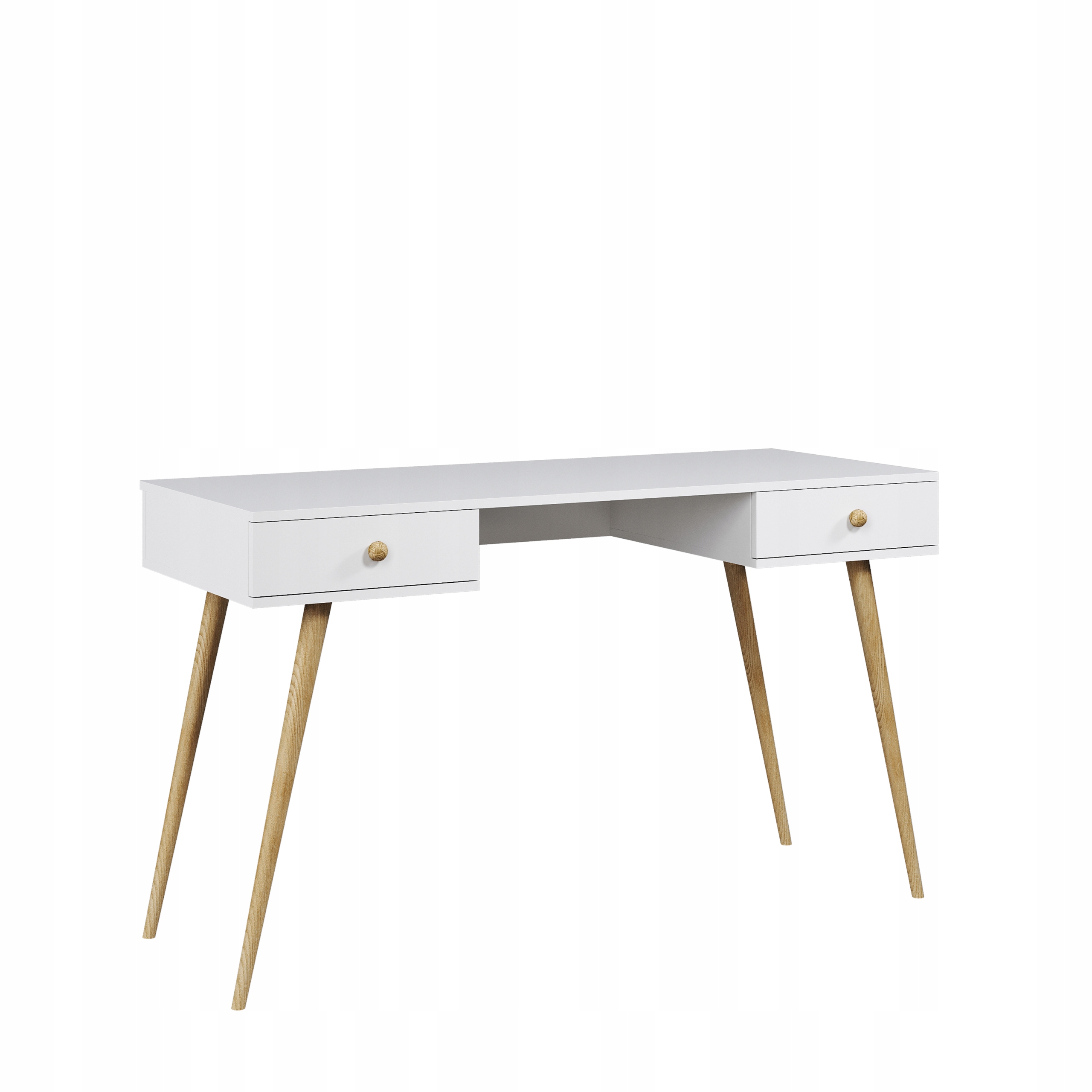 Biurko BOHO 135x54 cm Róż naturalny - 2 szuflady - drewniane nogi Wysokość mebla 80 cm