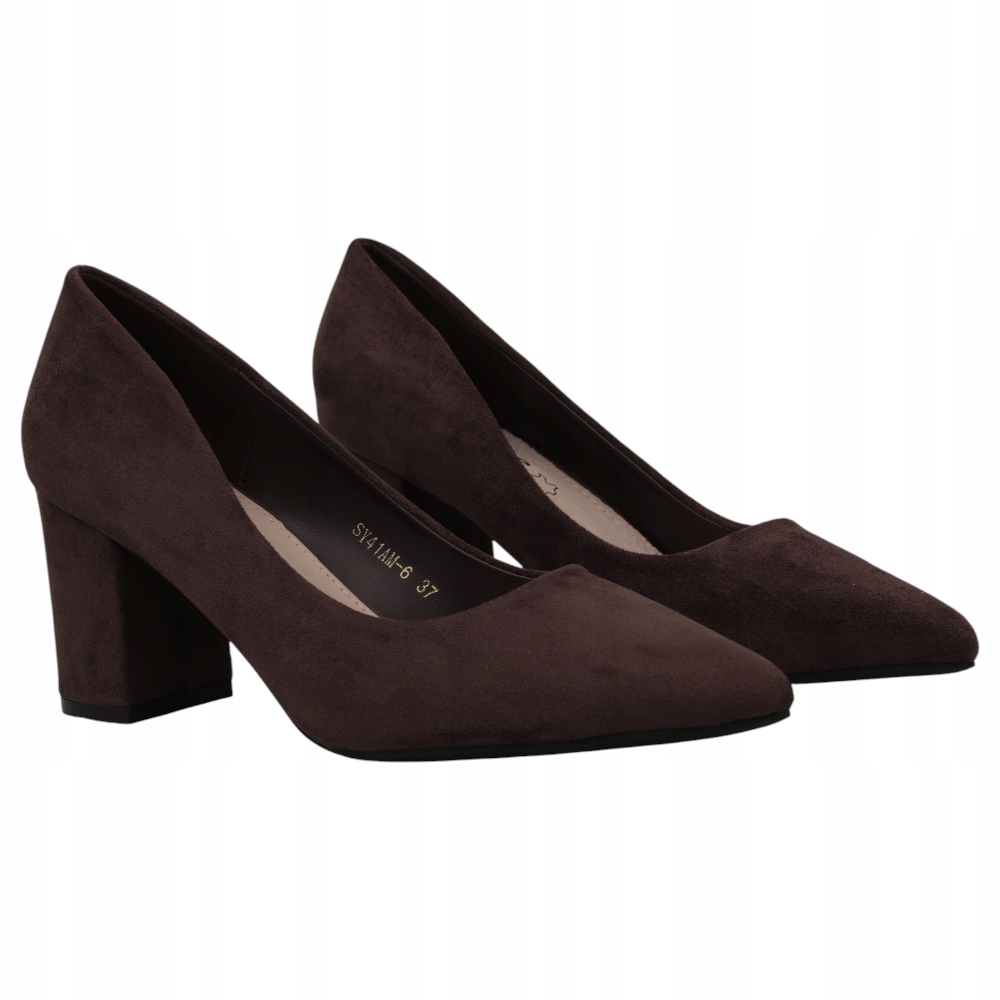 Brązowe Czółenka Damskie Na Słupku Buty Wkładki Ekoskóra