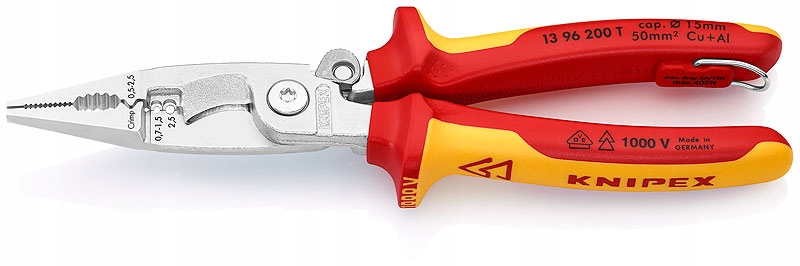 6-ti funkční kleště s aretací a úchytem, Vde, Knipex [13 96 200 T]