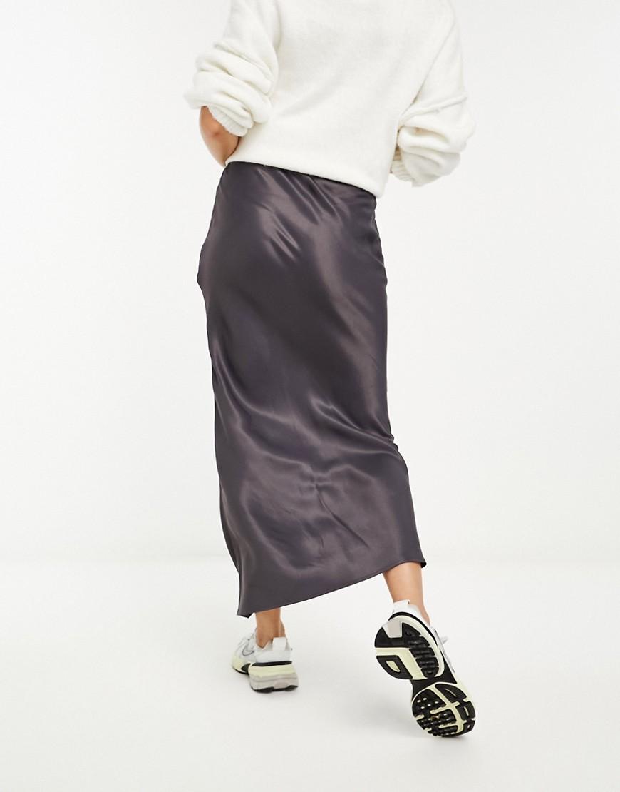 Stradivarius NG3 tlm SATYNOWA MIDI SPÓDNICA L Kolor czarny