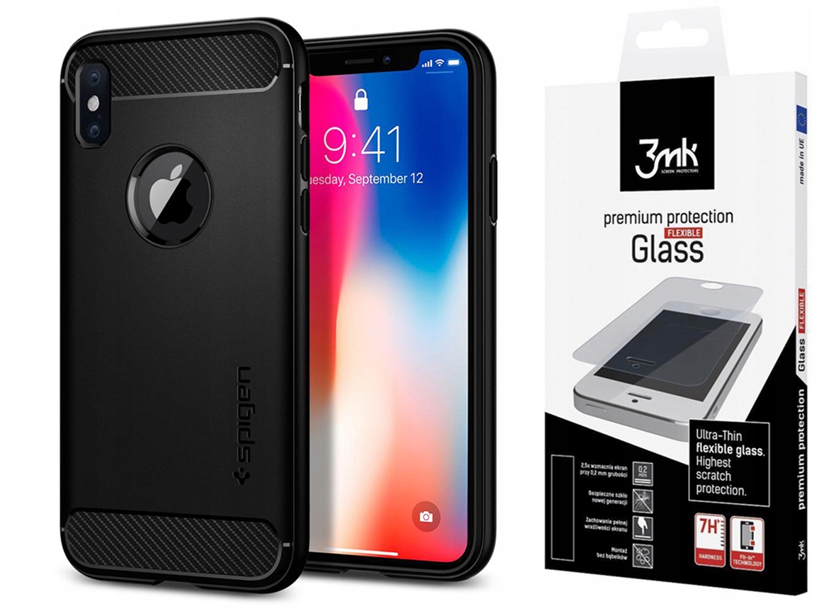 

Iphone X/xs Etui Spigen Rugged Armor szkło 3MK