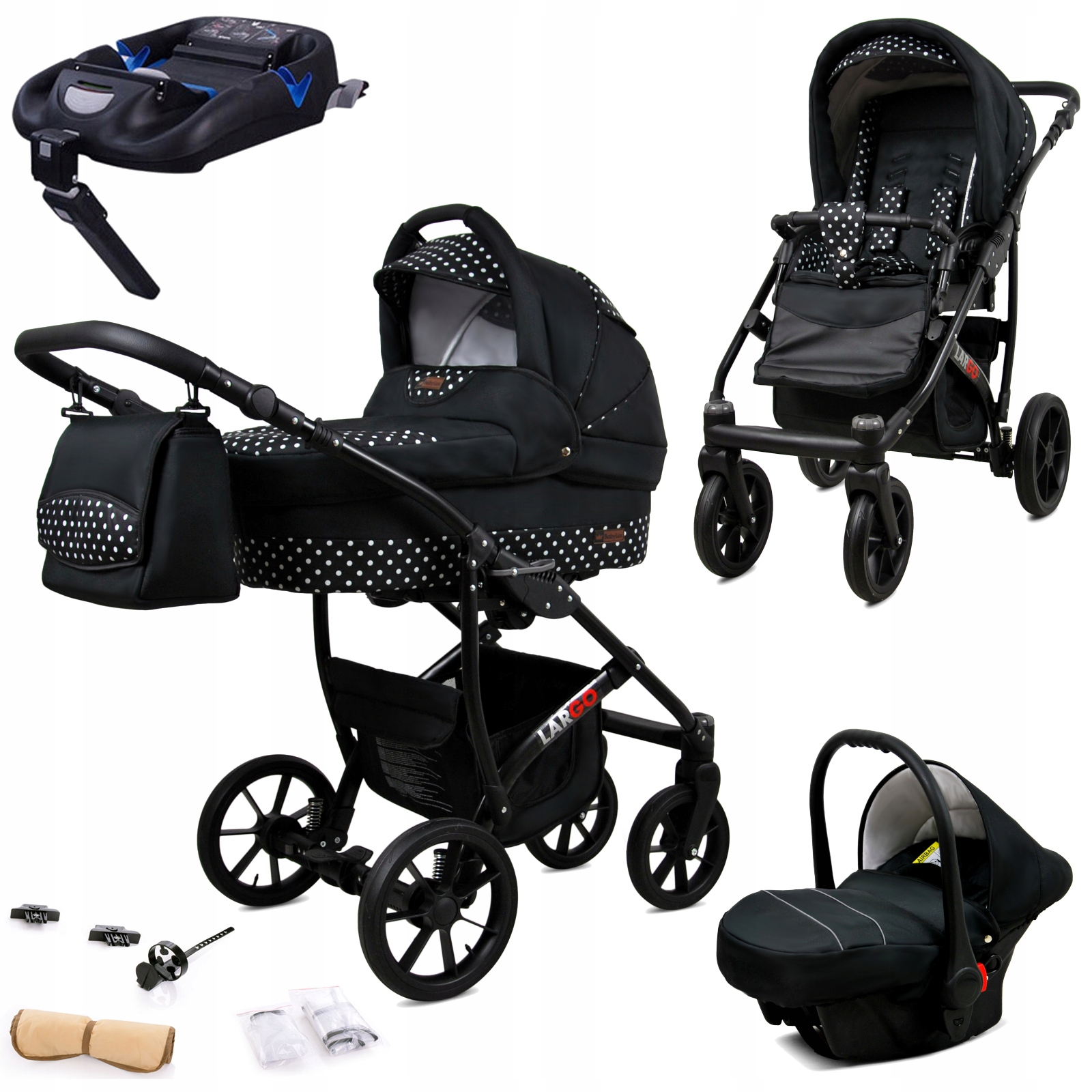 Wózek 4w1 BabyLux Largo spacerówka gondola fotelik samochodowy baza Isofix