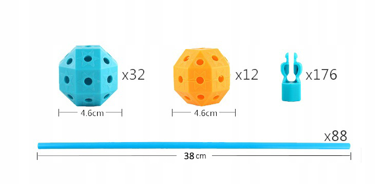 SŁOMKI KONSTRUKCYJNE DO BUDOWY DOMKU MOCNO TRZYMAJĄ 132 EL. DŁUGIE RURKI Głębokość produktu 30 cm
