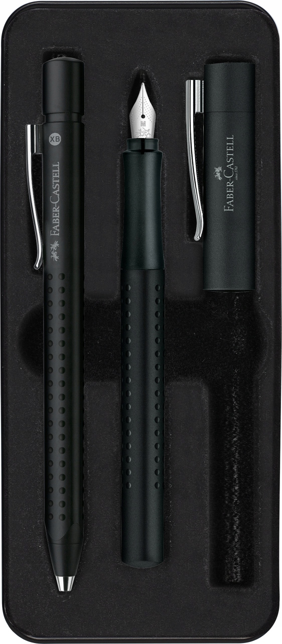Zestaw Grip 2011 Pióro Długopis Czarne Faber-Castell Opakowanie Metalowe