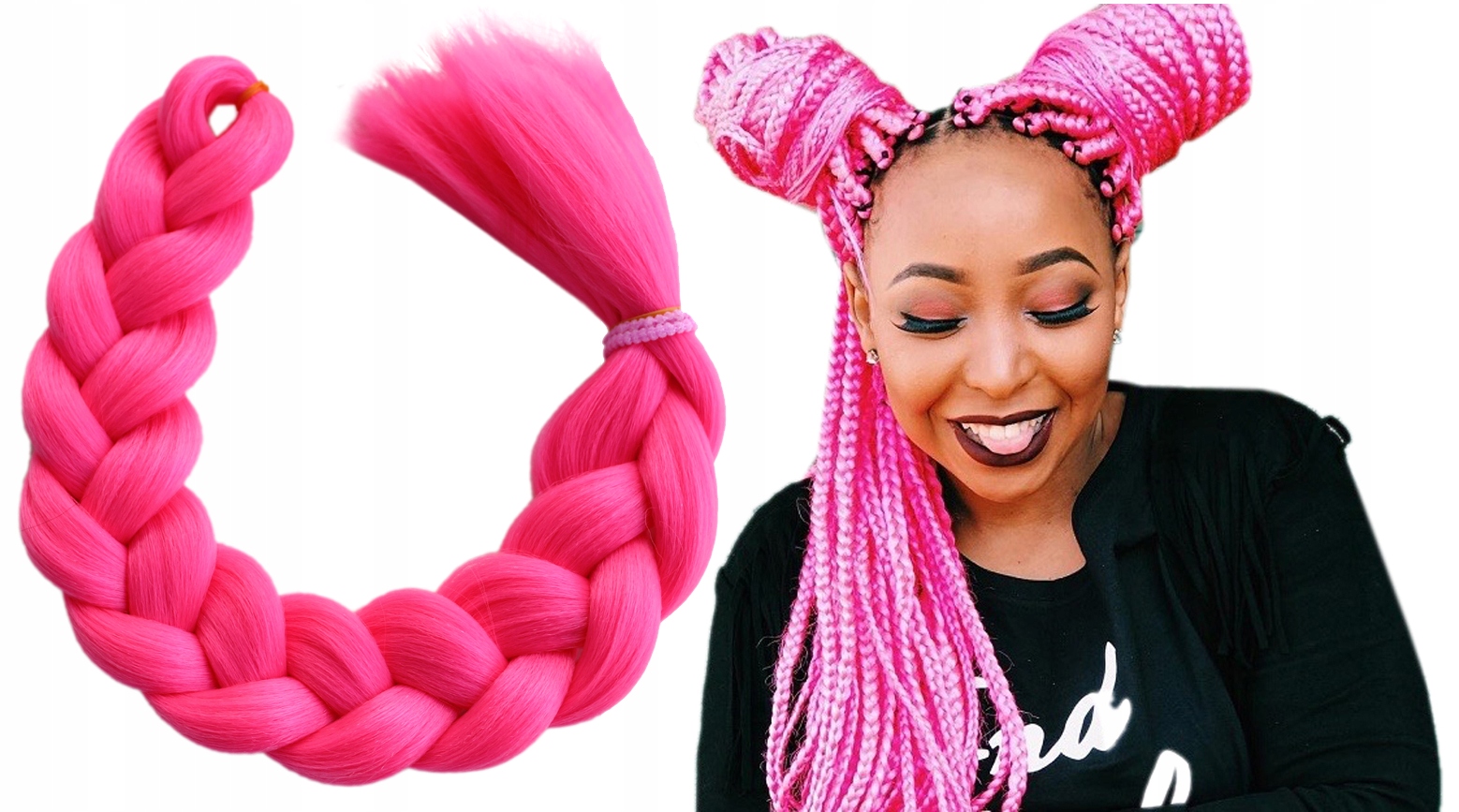 Włosy Syntetyczne Warkoczyki PROSTE NEON RÓŻOWY