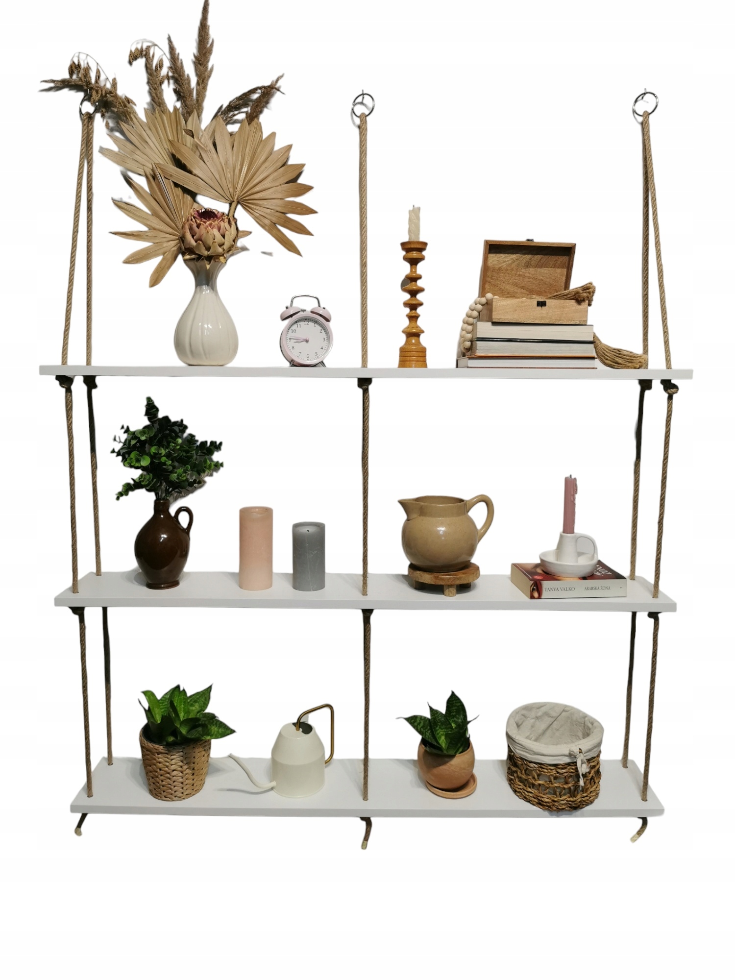 Wiszące półki na sznurkach, białe 80 cm,loft,boho