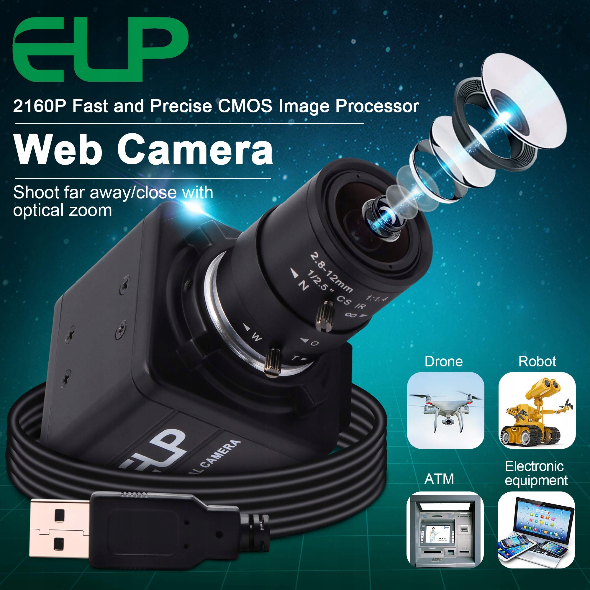 ELP Kamera 4K Ultra HD USB z Zoomem 5-50mm do Wideokonferencji — miniatura 7