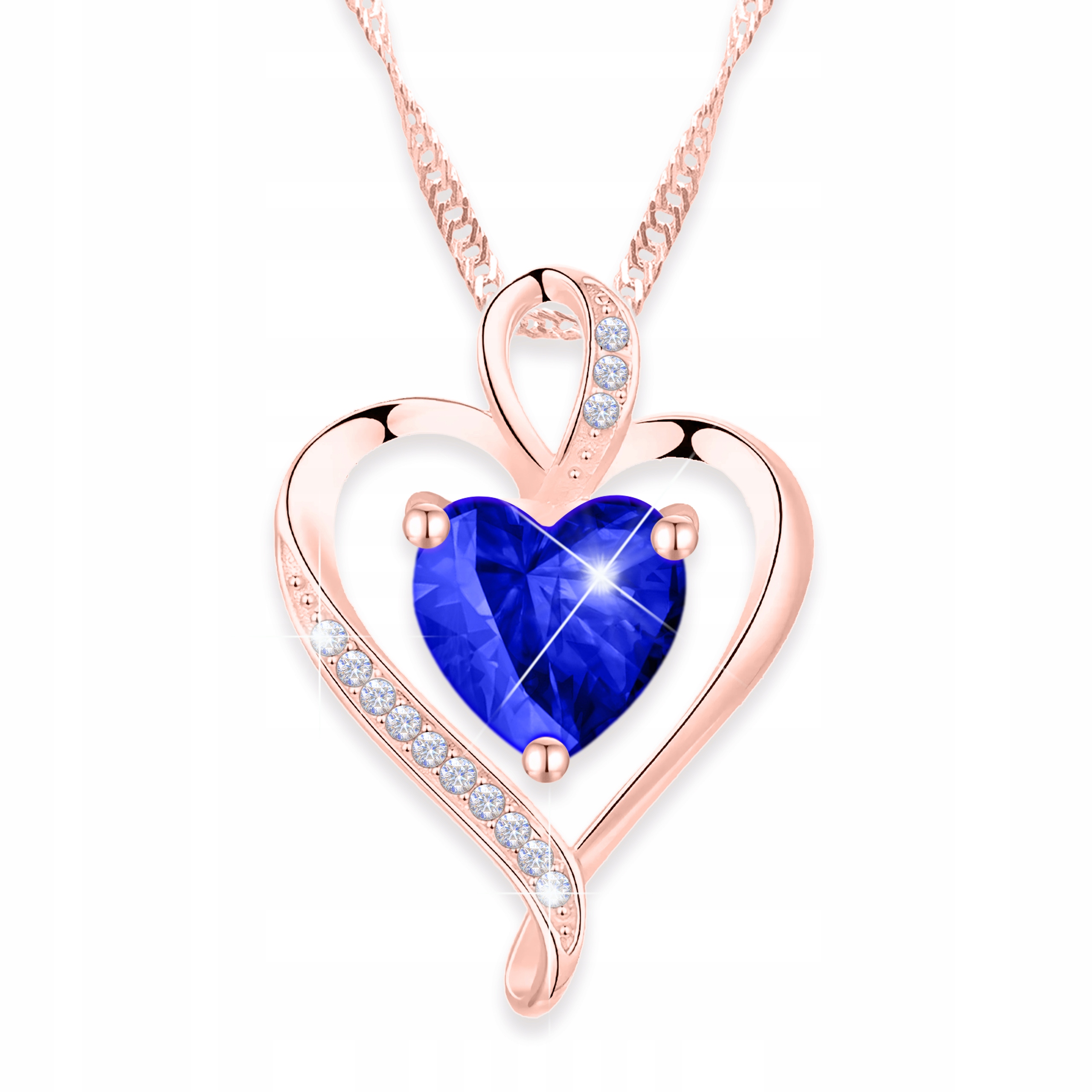 Pozlacený náhrdelník s modrým srdcem a krystalem Zirkon Love Stříbro 925