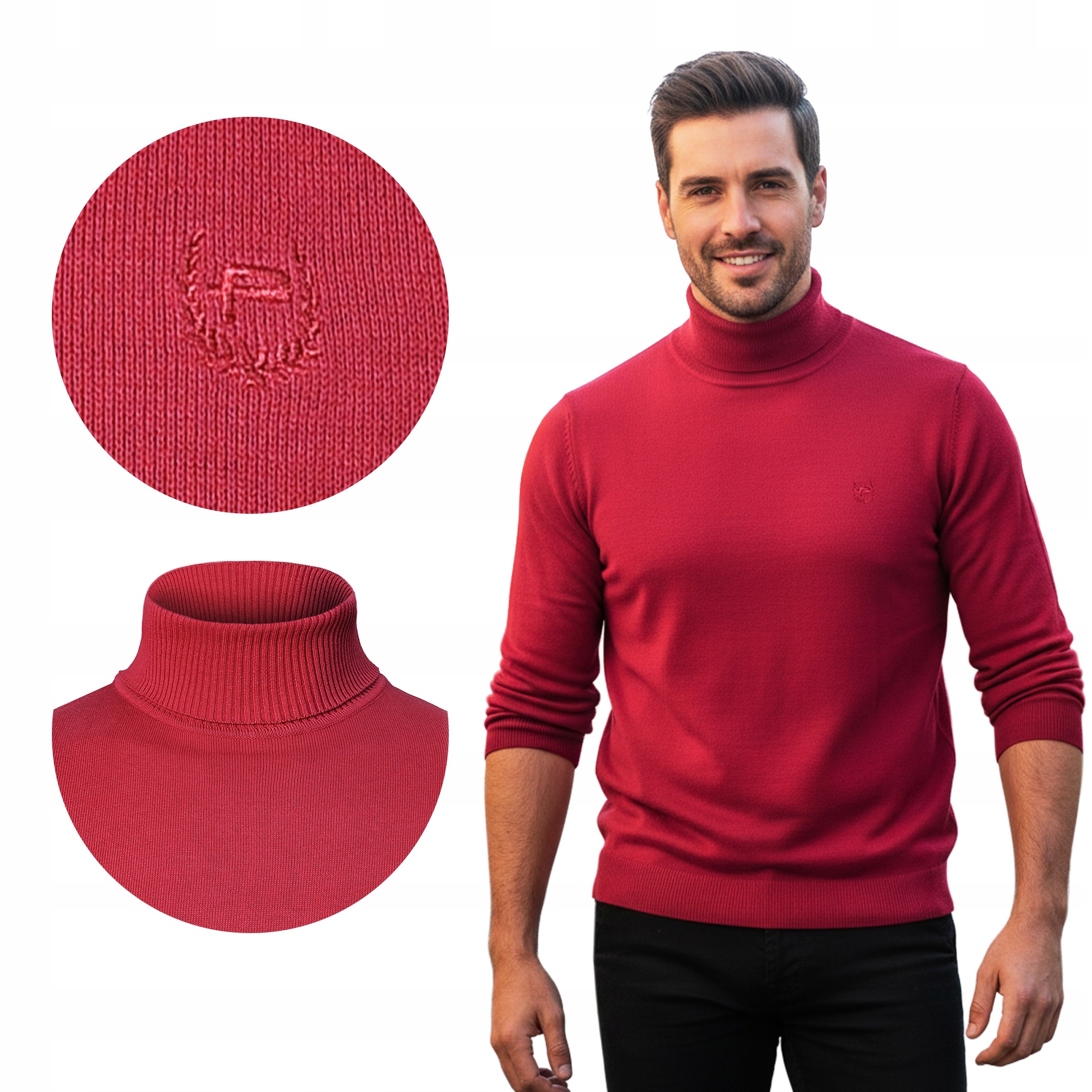 Klasický pánský svetr Rolák Elegantní bavlněný Červený XL Pako Jeans