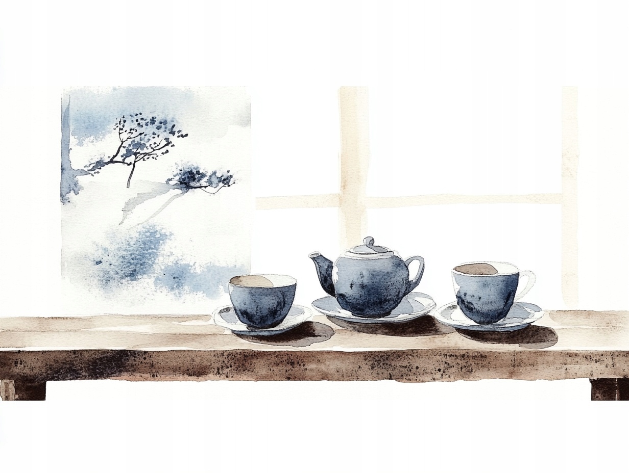 Obraz Na Plátně Canvas Japandi Orientální Čaj Šálky Zázvor Okno 100x75