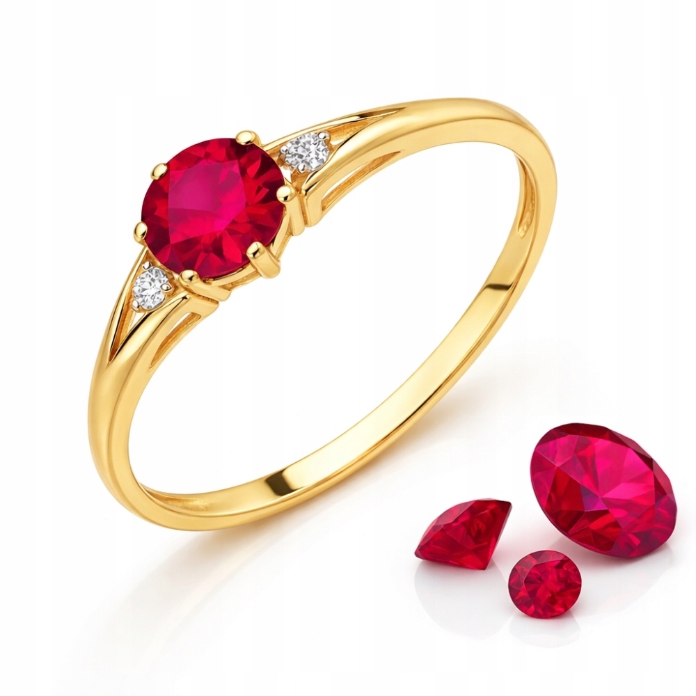 Pierścionek Zaręczynowy Złoty 585 Z Rubinową Cyrkonią