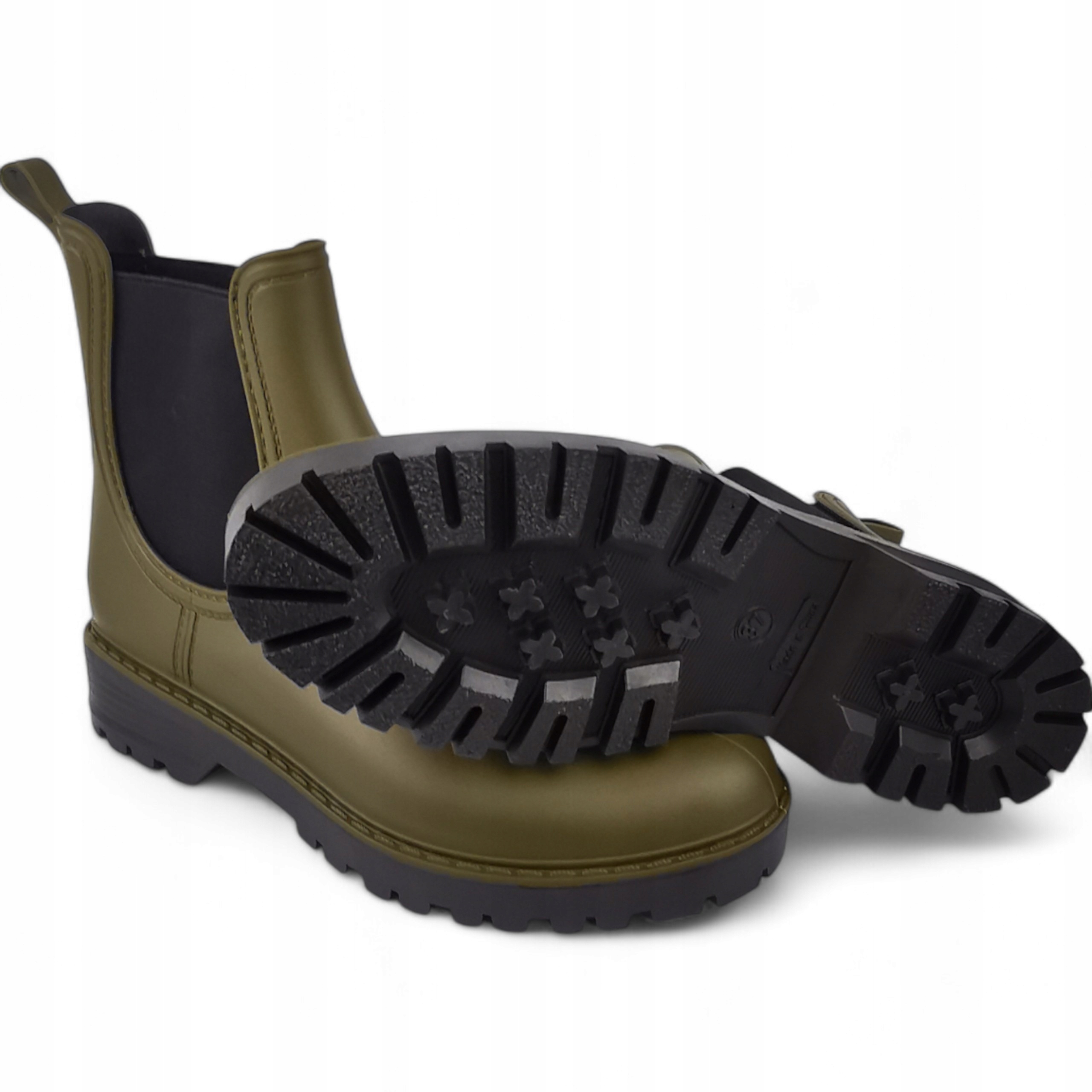 Kalosze gumowce lekkie wygodne krótkie Khaki na grubej Podeszwie Rozmiar 41