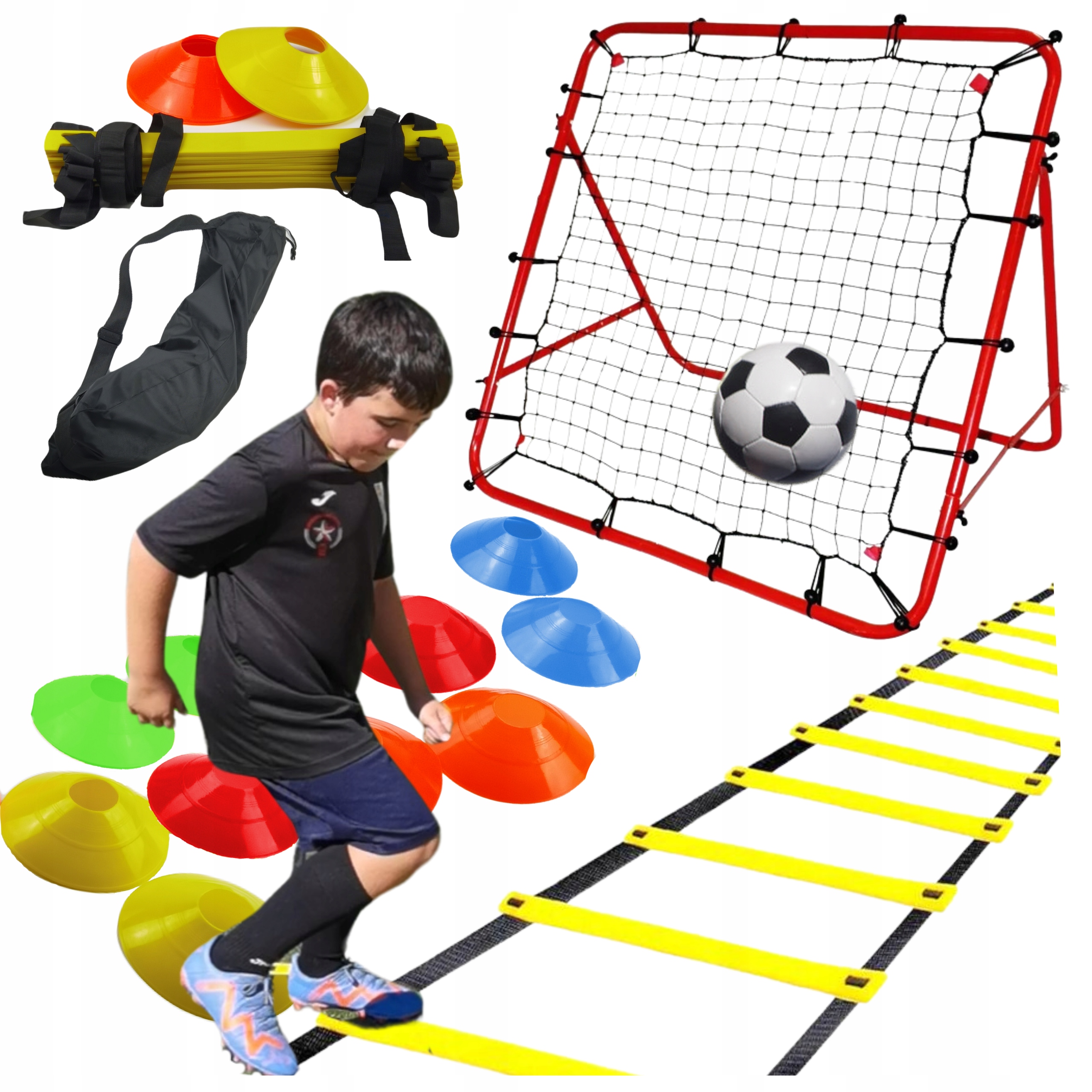 Zestaw Piłkarski Drabinka Koordynacyjna Pachołki Rebounder Trenażer