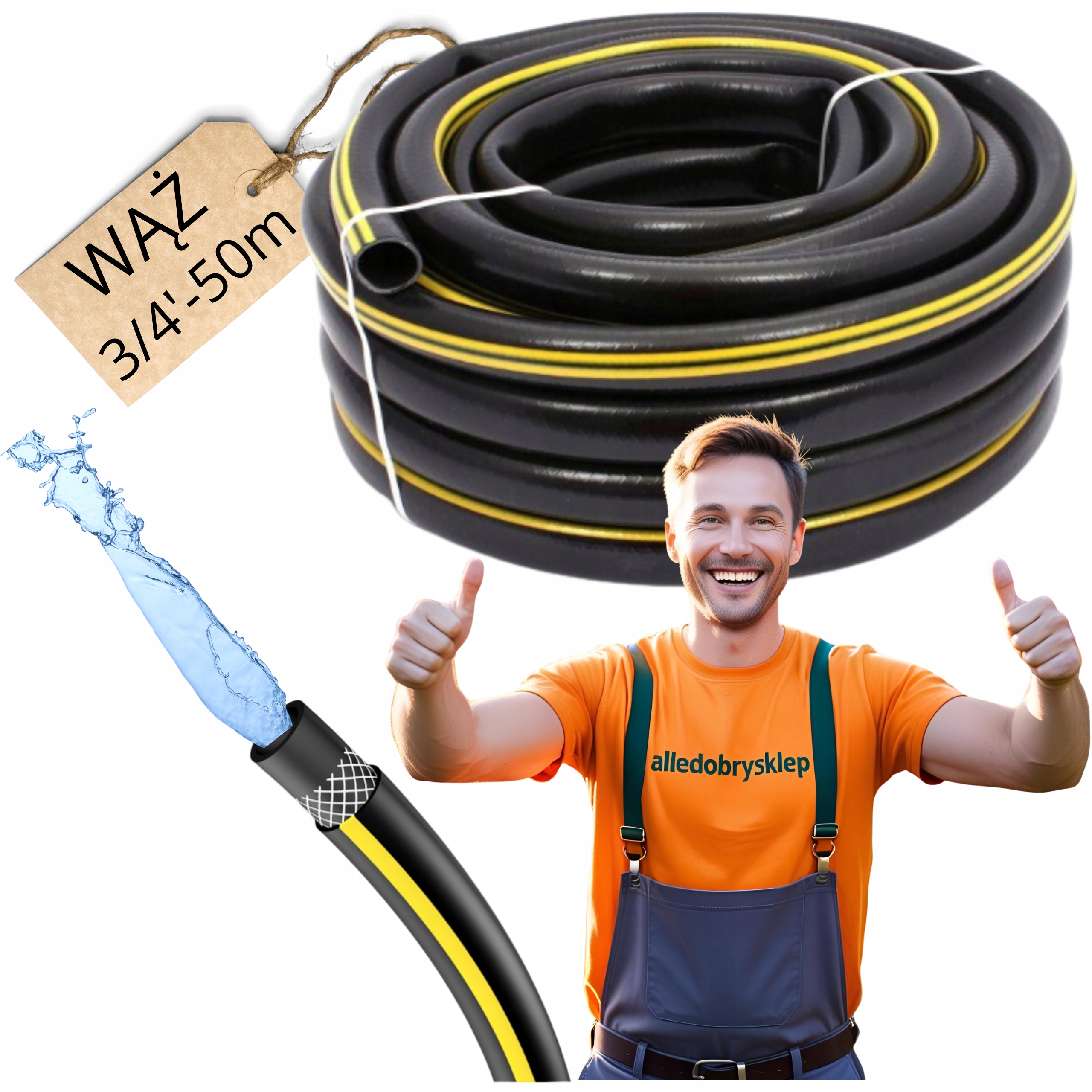 Wąż Ogrodowy 3/4 50m Wzmocniony 3-WARSTWOWY Do Podlewania Nawadniania