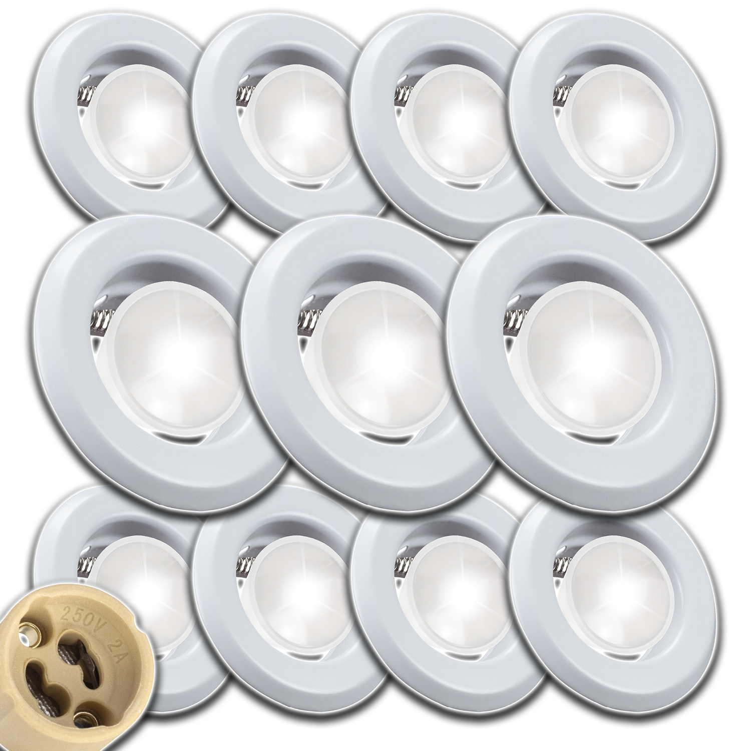 11x Stropní Svítidlo Halogenové Očko S Žárovkou 1,5W Neutrální Hotový Set