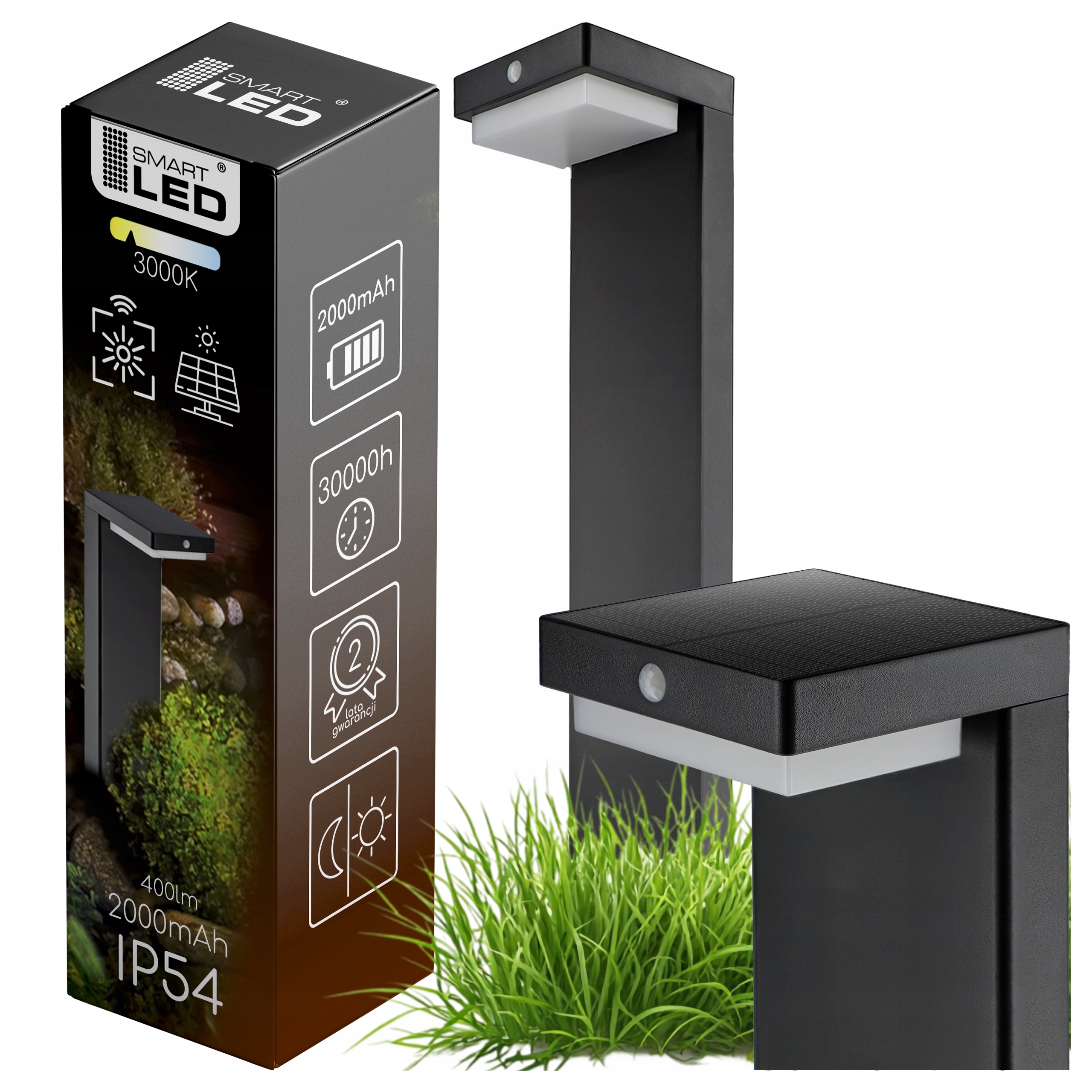 Lampa Solarna Ogrodowa Led Wbijana Słupek Czujnik Zmierzchu 70cm Premium