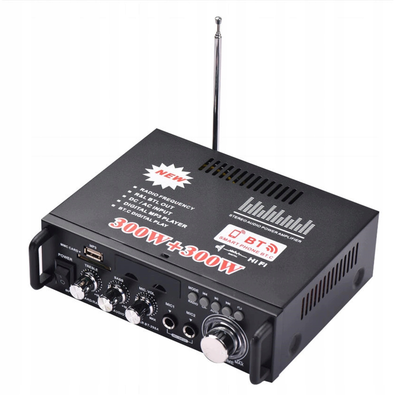 Stereo Audio Zesilovač Hi-fi 600W Bluetooth Dům Auto Dálkové Ovládání