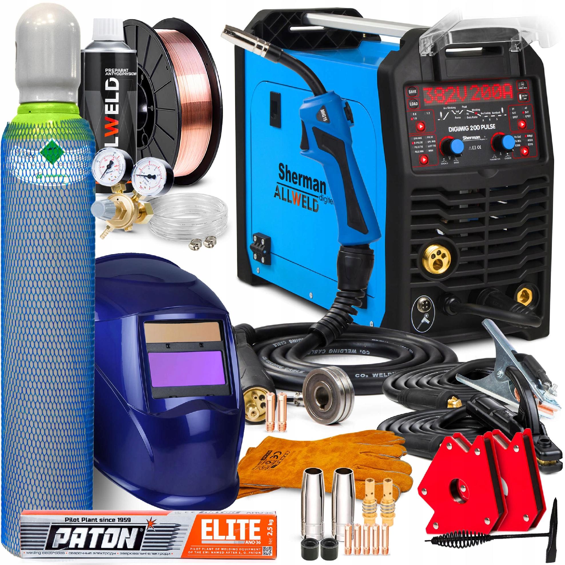Poloautomatický Svařovací Stroj Sherman Digimig 200 Pulse Mig Mma Tig 230V 200A Alu